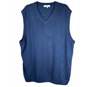 Turnbury Men's 100% Merino Wool XL V-Neck Sweater Vest Steel Blue Golf Preppy